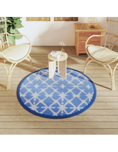 Tappeto da Esterno Blu e Bianco Ø120 cm in PP