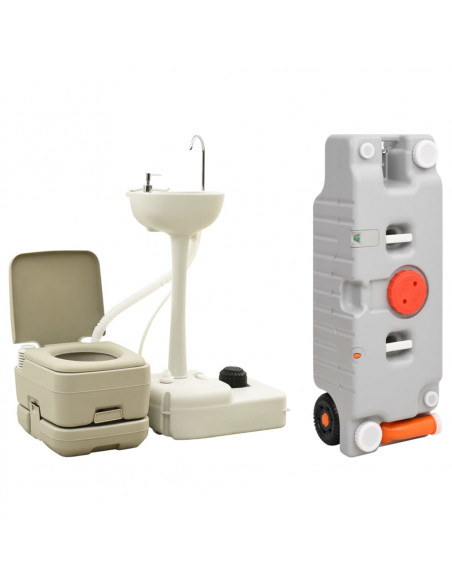 Set Toilette Portatile Campeggio Supporto Lavamani Tanica Acqua