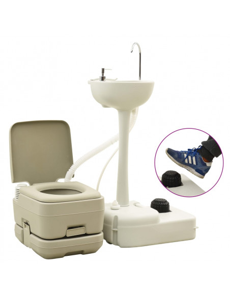 Set Toilette Portatile Campeggio Supporto Lavamani Tanica Acqua