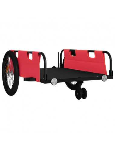 Rimorchio da Bici Rosso e Nero in Tessuto Oxford e Ferro