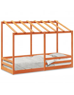 Letto Bambini con Tetto Marrone Cera 90x190 cm Massello Pino 2