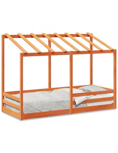 Letto Bambini con Tetto Marrone Cera 90x190 cm Massello Pino