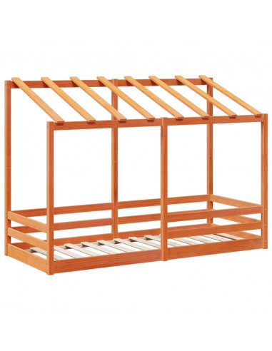 Letto Bambini con Tetto Marrone Cera 90x190 cm Massello Pino