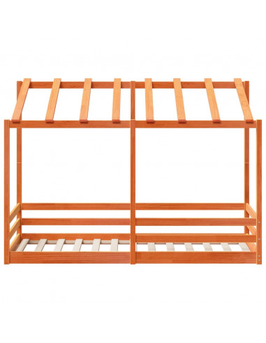 Letto Bambini con Tetto Marrone Cera 90x190 cm Massello Pino