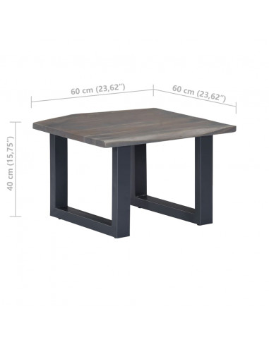 Tavolino da Salotto con Bordi Vivi 60x60x40 cm Massello Acacia