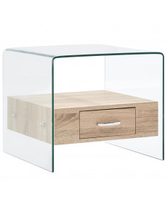 Tavolino da Salotto con Cassetto 50x50x45 cm in Vetro Temperato 2