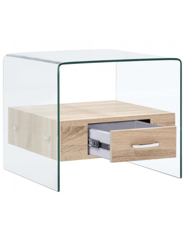 Tavolino da Salotto con Cassetto 50x50x45 cm in Vetro Temperato