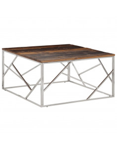 Tavolino Argento Acciaio Inox e Traverse Legno Massello 2