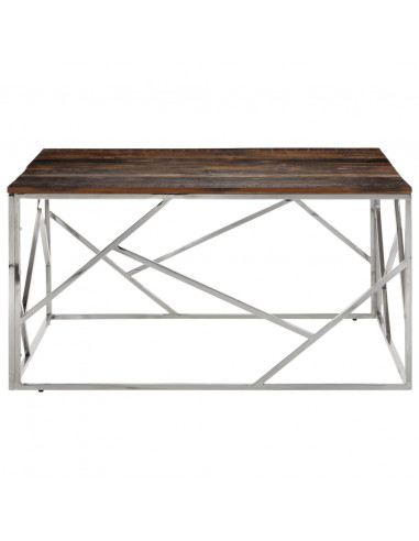 Tavolino Argento Acciaio Inox e Traverse Legno Massello