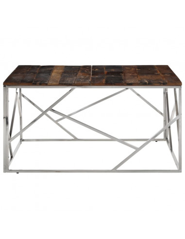 Tavolino Argento Acciaio Inox e Traverse Legno Massello