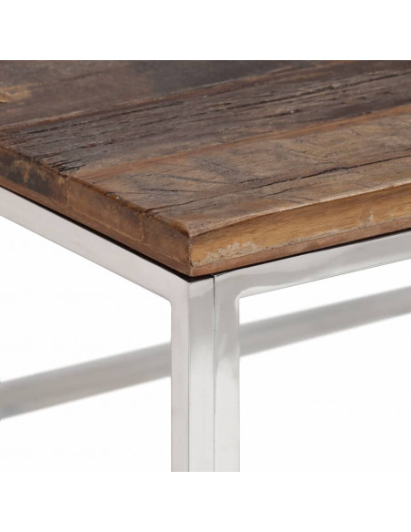 Tavolino Argento Acciaio Inox e Traverse Legno Massello