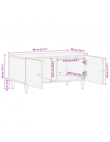 Tavolino da Salotto 80x50x40 cm Legno Massello di Mango