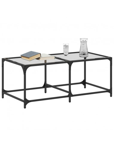 Tavolini con Piano Vetro Trasparente 2 pz 98,5x50x40 cm Acciaio