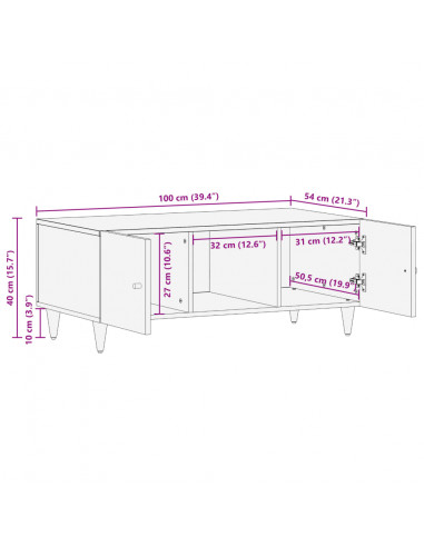 Tavolino da Salotto 100x54x40 cm in Legno Massello di Mango