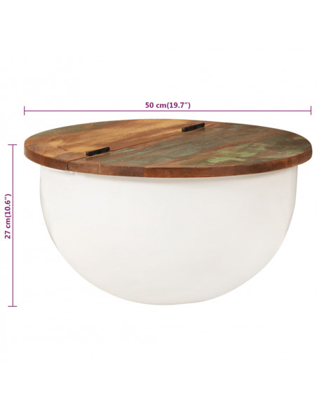 Tavolino da Salotto Bianco 50x27 cm Legno Massello di Recupero