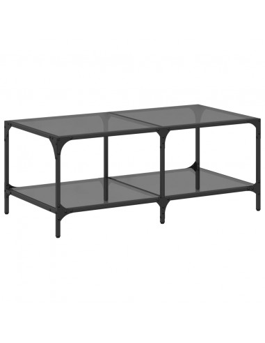 Tavolino con Piano in Vetro Nero 98,5x50x40 cm Acciaio