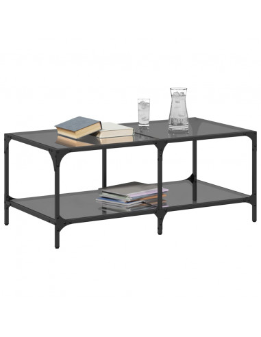 Tavolino con Piano in Vetro Nero 98,5x50x40 cm Acciaio