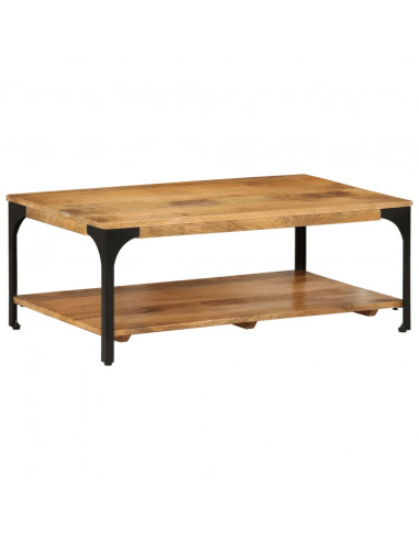 Tavolino 2 Livelli 100x55x38 cm Legno Massello Mango e Acciaio