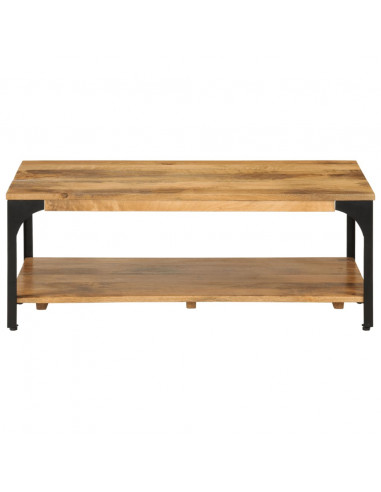 Tavolino 2 Livelli 100x55x38 cm Legno Massello Mango e Acciaio