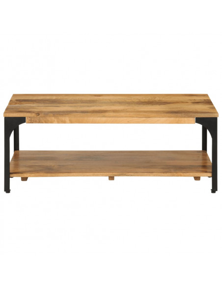 Tavolino 2 Livelli 100x55x38 cm Legno Massello Mango e Acciaio