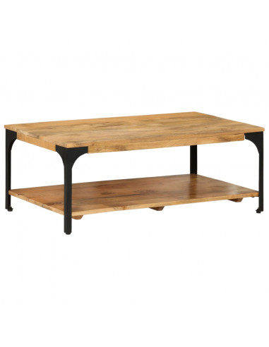 Tavolino 2 Livelli 100x55x38 cm Legno Massello Mango e Acciaio