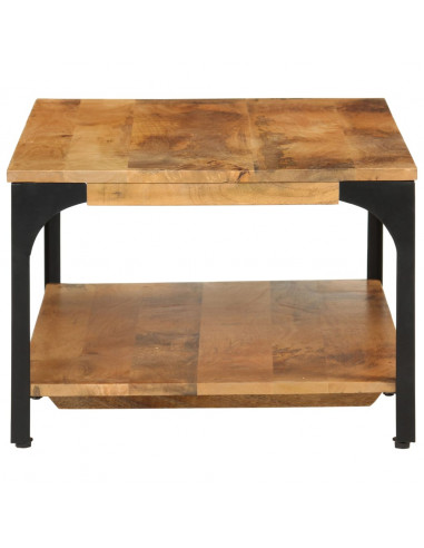 Tavolino 2 Livelli 100x55x38 cm Legno Massello Mango e Acciaio