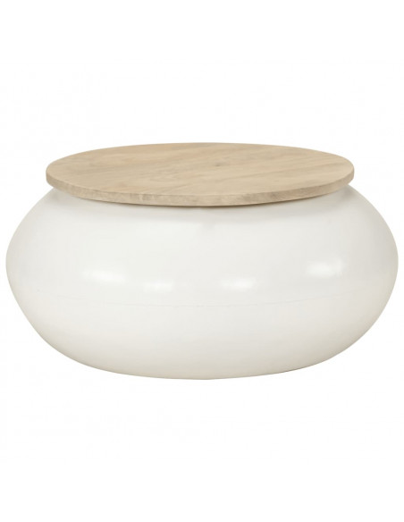 Tavolino da Salotto Bianco 51x51x27 cm Legno Massello di Mango