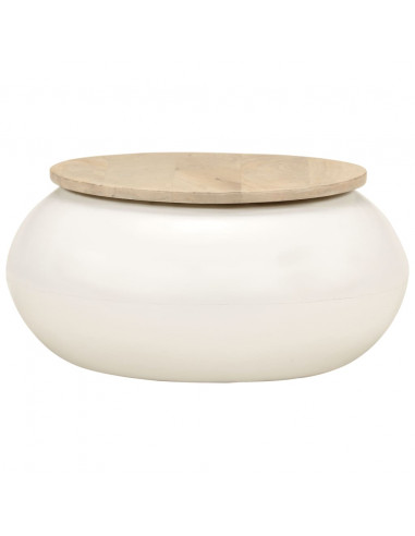 Tavolino da Salotto Bianco 51x51x27 cm Legno Massello di Mango