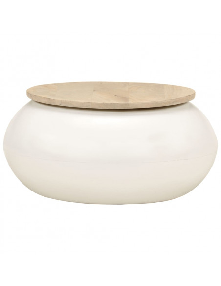 Tavolino da Salotto Bianco 51x51x27 cm Legno Massello di Mango