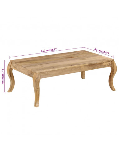 Tavolino da Caffè in Legno Massello di Mango 110x60x40 cm