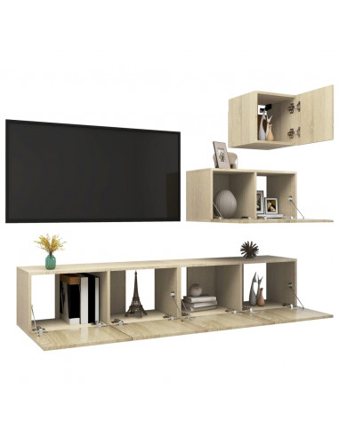 Set di Mobili Porta TV 4 pz Rovere Sonoma in Legno Multistrato