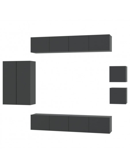 Set Mobili Porta TV 8pz Nero in Legno Multistrato