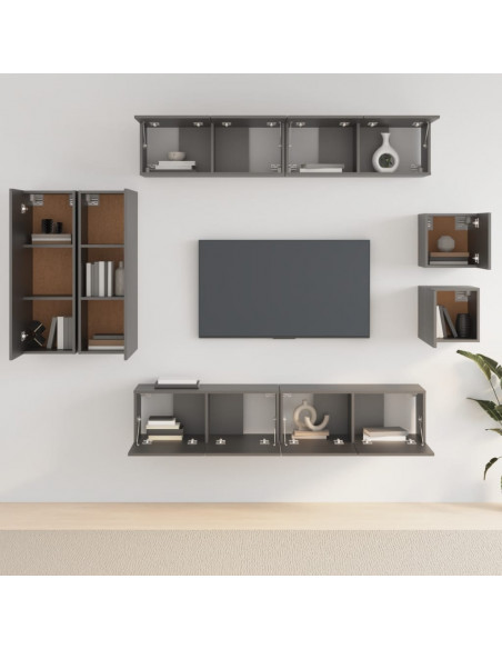 Set Mobili Porta TV 8pz Nero in Legno Multistrato