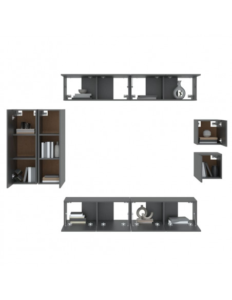 Set Mobili Porta TV 8pz Nero in Legno Multistrato