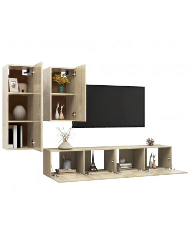 Set di Mobili Porta TV 4 pz Rovere Sonoma in Legno Multistrato