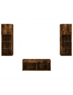 Mobili TV a Muro 4pz con Luci LED Rovere Fumo 2