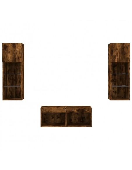Mobili TV a Muro 4pz con Luci LED Rovere Fumo