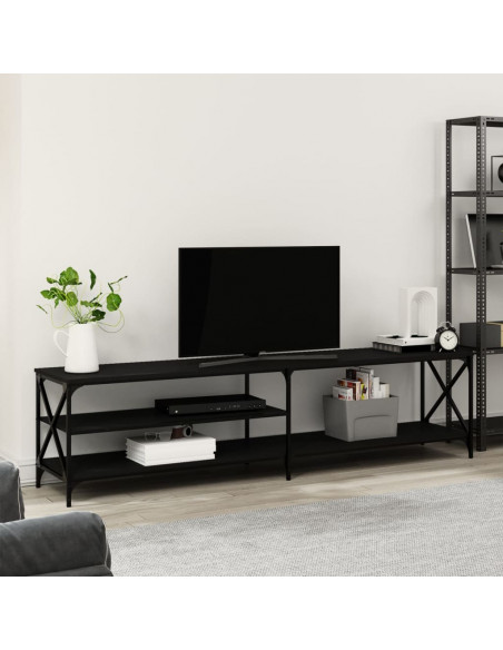 Mobile Porta TV Nero 200x40x50cm in Legno Multistrato e Metallo