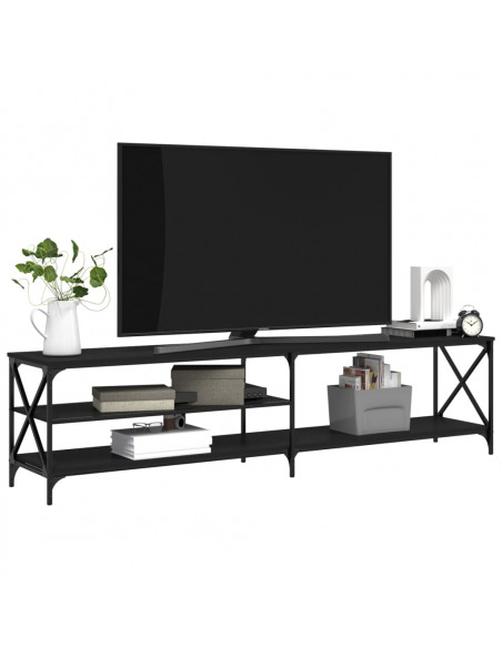 Mobile Porta TV Nero 200x40x50cm in Legno Multistrato e Metallo