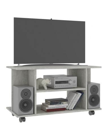 Mobile TV con Ruote Grigio Cemento 80x40x45 cm in Multistrato