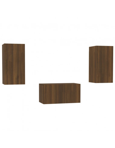 Set Mobili Porta TV 3 pz Rovere Marrone in Legno Multistrato