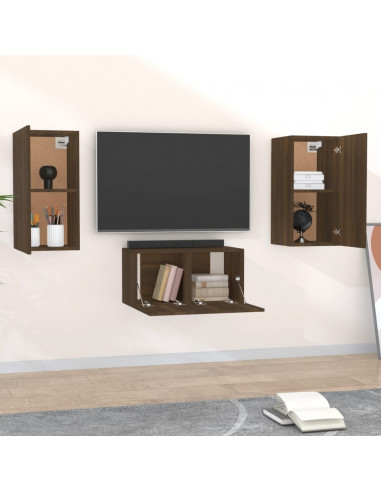 Set Mobili Porta TV 3 pz Rovere Marrone in Legno Multistrato