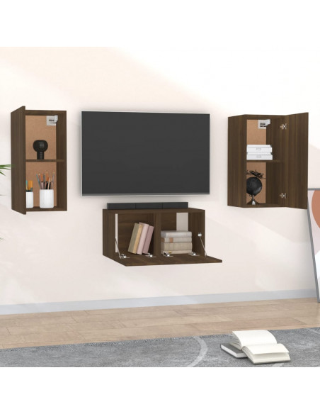 Set Mobili Porta TV 3 pz Rovere Marrone in Legno Multistrato