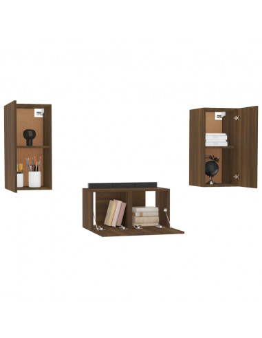 Set Mobili Porta TV 3 pz Rovere Marrone in Legno Multistrato
