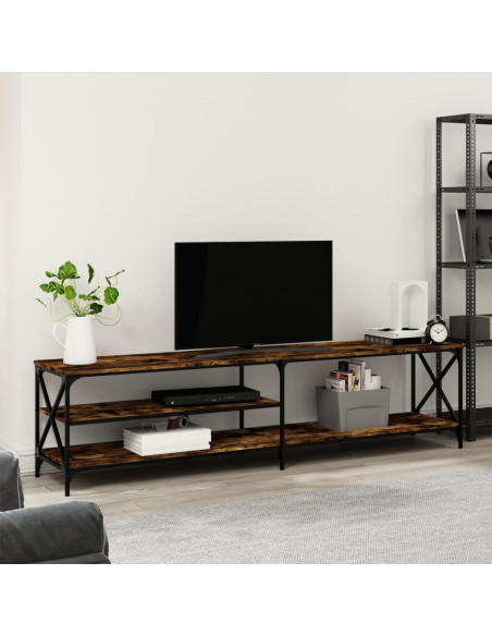 Mobile TV Rovere Fumo 200x40x50cm Legno Multistrato e Metallo