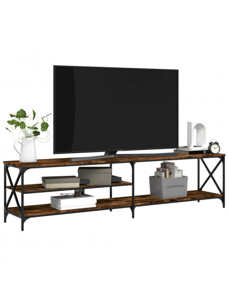Mobile TV Rovere Fumo 200x40x50cm Legno Multistrato e Metallo