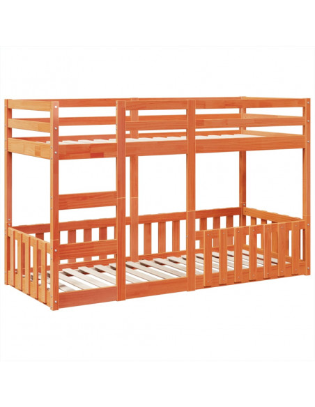 Letto a Castello Marrone Cera 75x190 cm in Legno di Pino