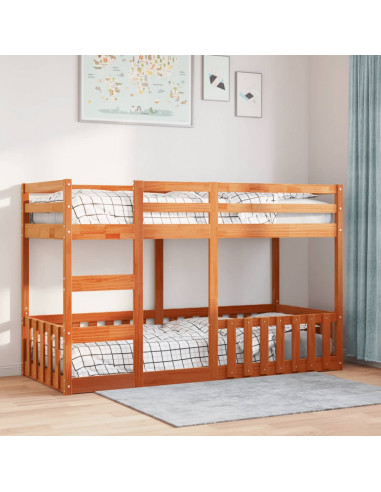 Letto a Castello Marrone Cera 75x190 cm in Legno di Pino