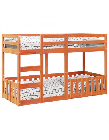 Letto a Castello Marrone Cera 75x190 cm in Legno di Pino