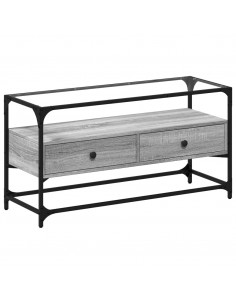 Mobile TV Piano Vetro Grigio Sonoma 98x35x51 Legno Multistrato 2